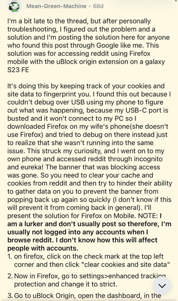 Reddit blocking browser workaround