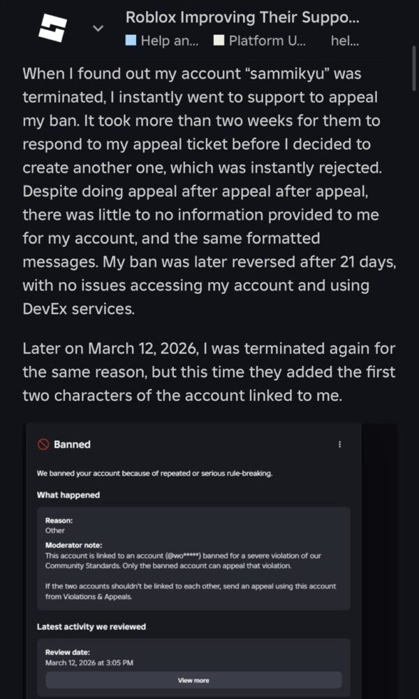 Roblox ban reversed
