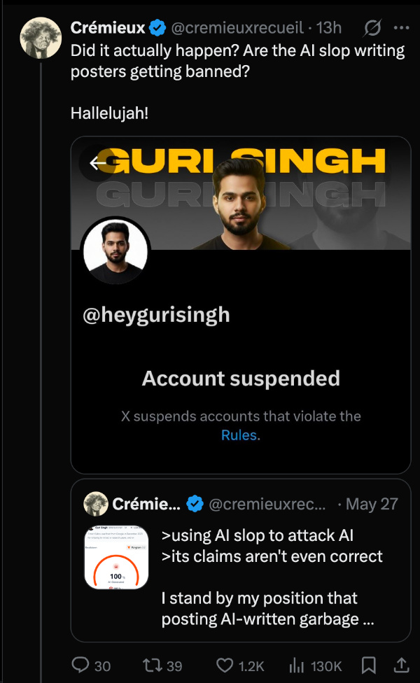 Account suspended on X.