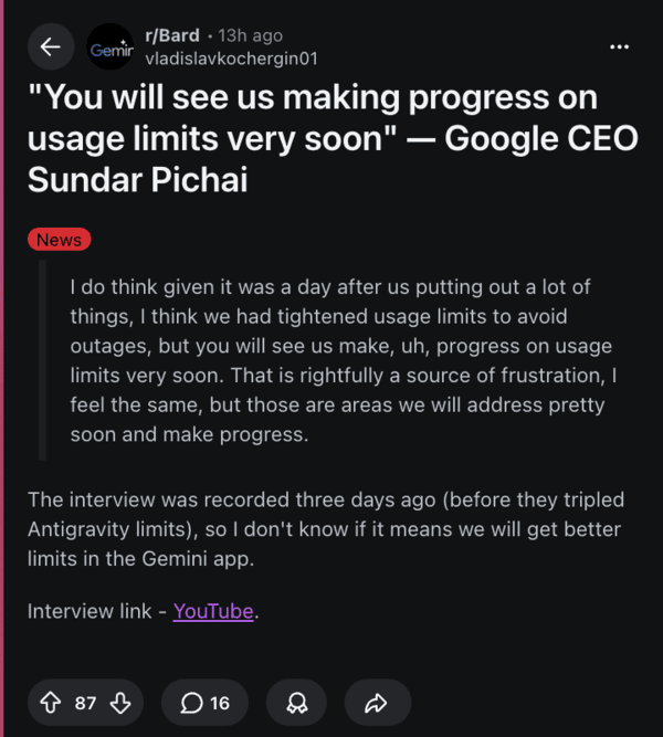 Statement from CEO of Google.