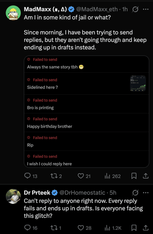 X failed to send post error.