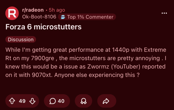 Reddit post about FH6 issue.
