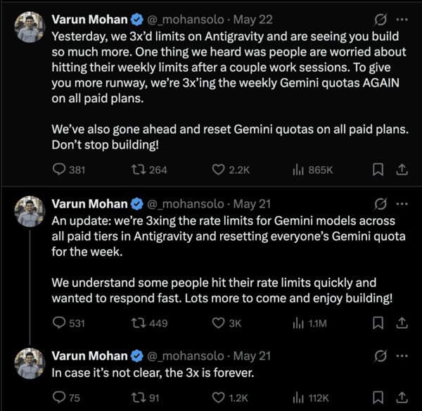 Google increases Gemini limits.