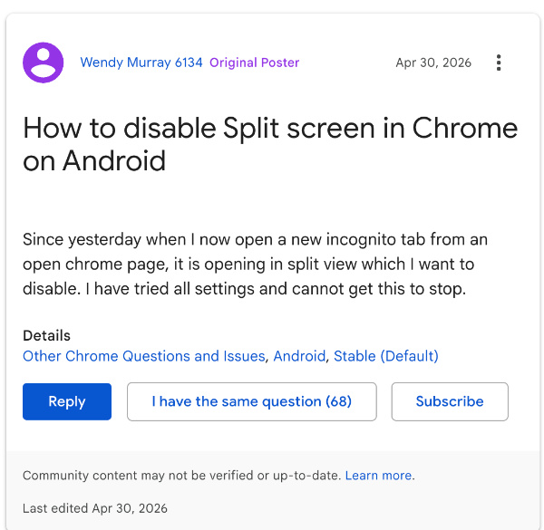 Android split view complaints.