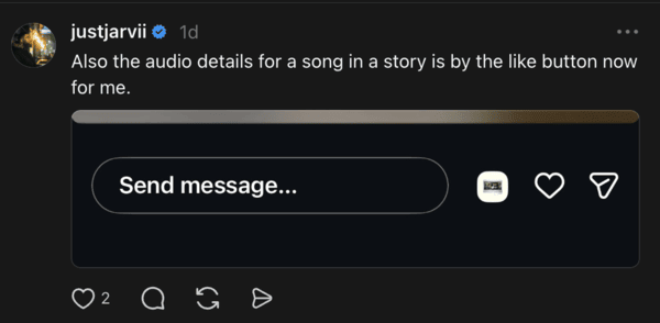 Cambio de información de audio de Instagram.