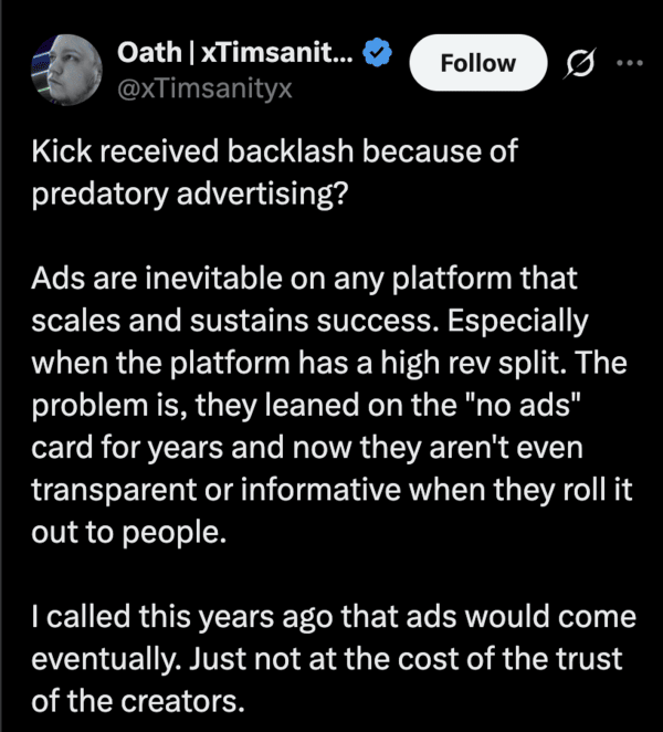 Kick ads lack of transparency.