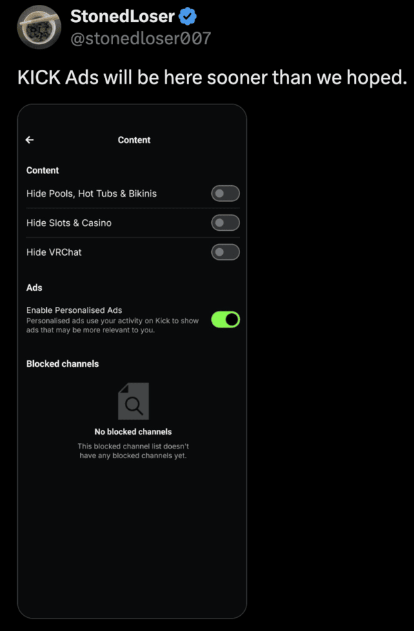 Kick ads on X.