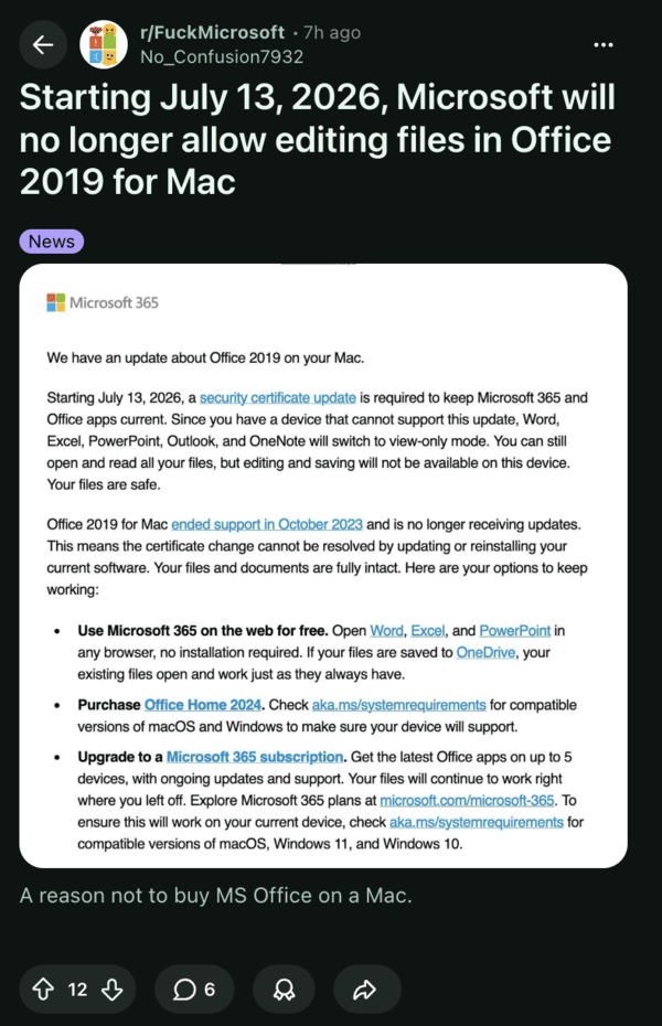 Reddit post about the issue.