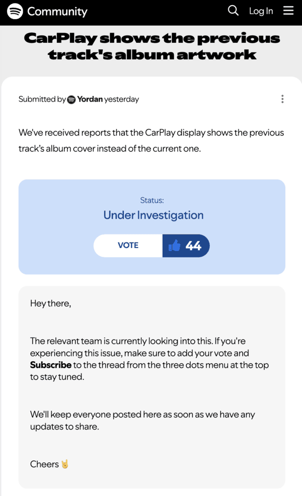 Spotify official acknowledgement.