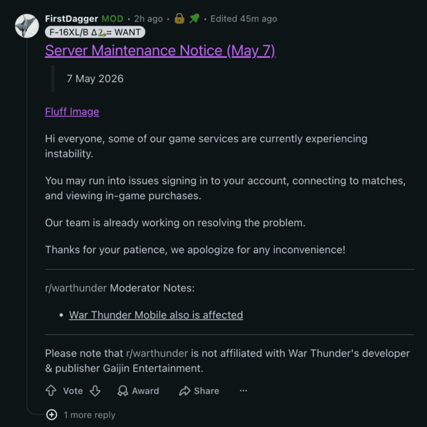 Gaijin Entertainment acknowledgement.