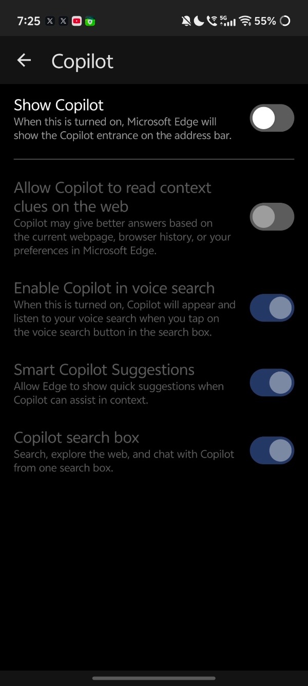Old Copilot settings.