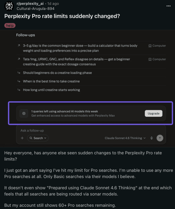 Perplexity tokens change.