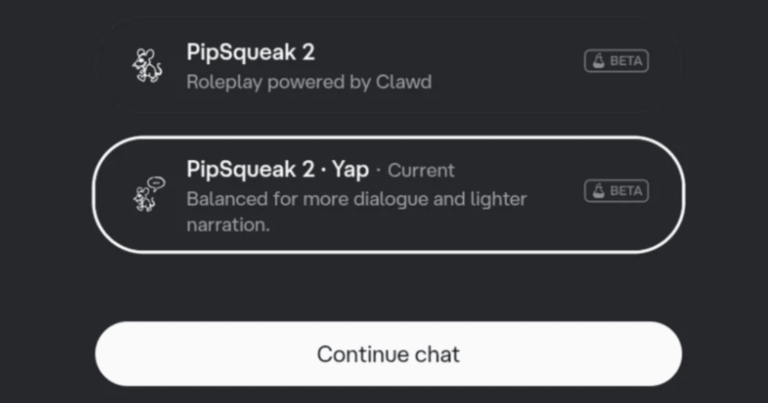 Pipsqueak 2 Yap variant brings experimental fix for dialogue issues on Character AI