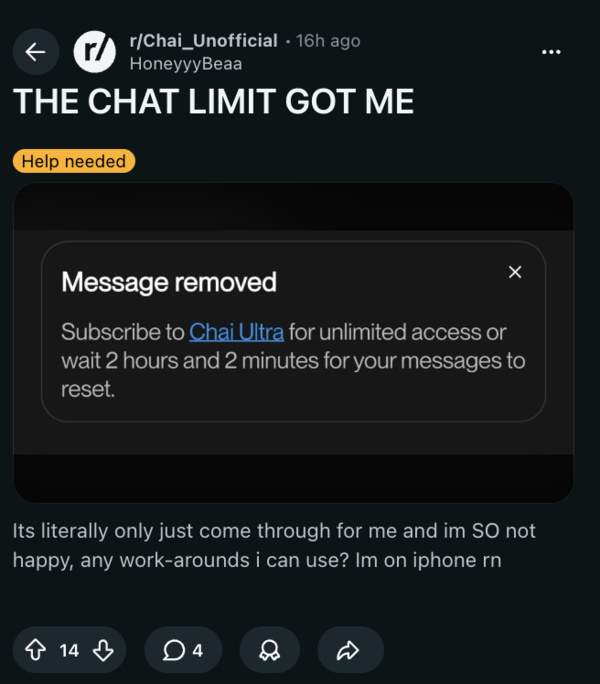 CHAI app rate limit.