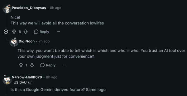 Reddit comment reactions.