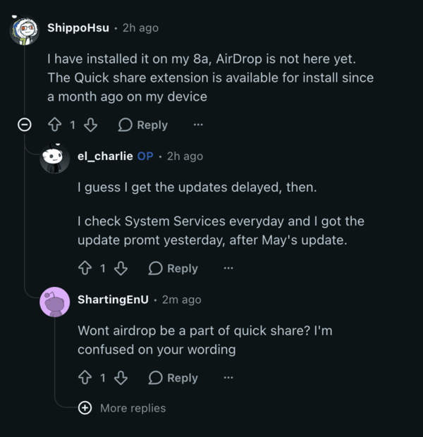 Comentarios de Reddit sobre la disponibilidad de la extensión.