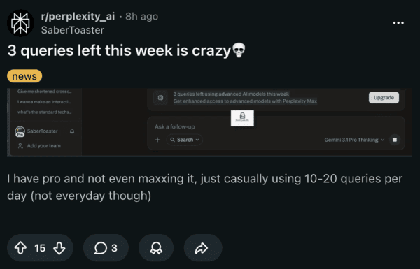 Perplexity Pro rate limit issues.