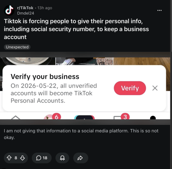 Publicación de TikTok en Reddit.