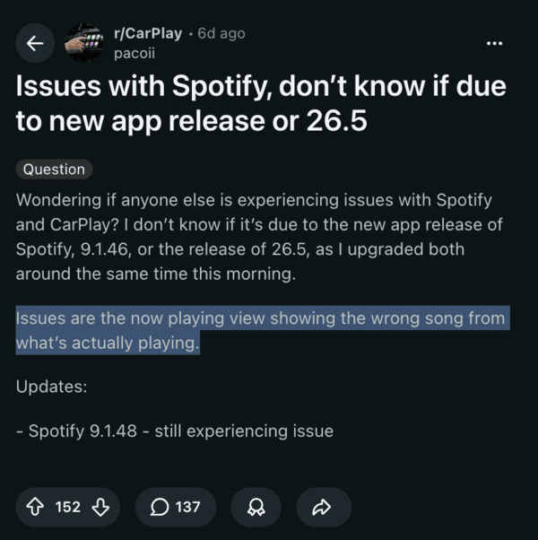 Report of the Spotify issue.
