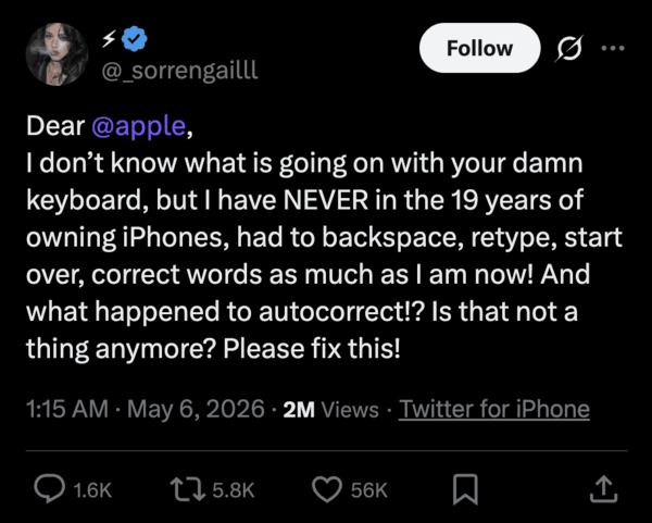 iOS keyboard autocorrect bug.