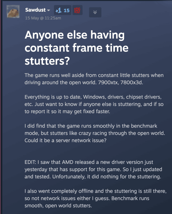 Constant frame drops Forza.