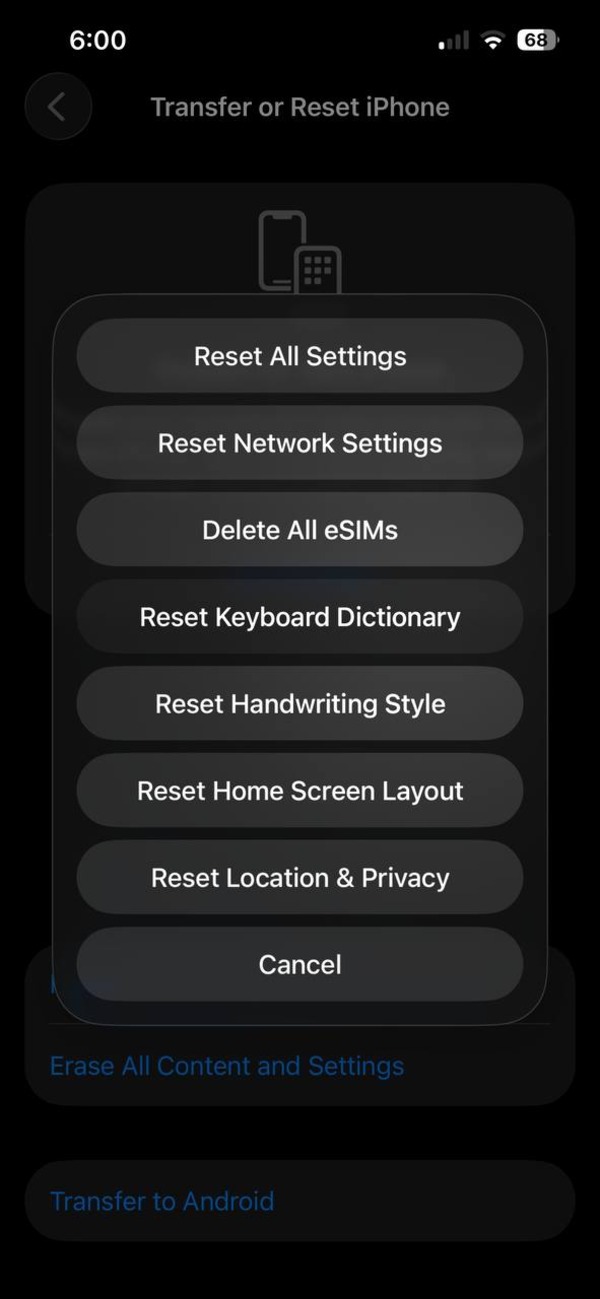Reset dictionary.