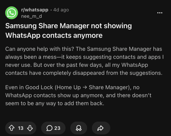 Problema del gestor de compartir de Samsung.