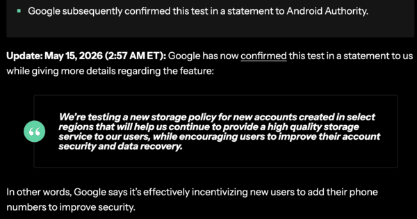 Declaración de Google a Android Authority.