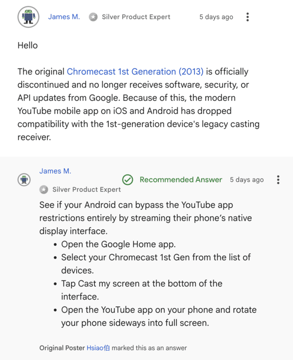 Suggested workarounds.