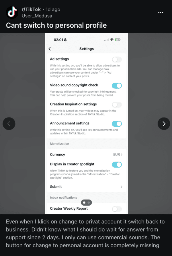 Problema de perfil personal de TikTok.