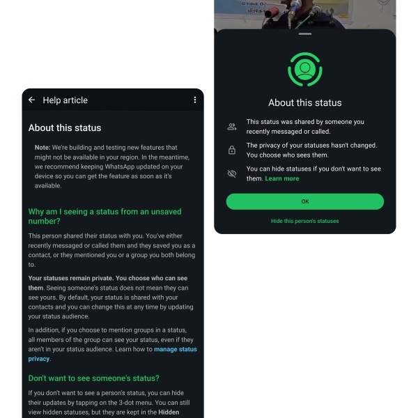 Popup sobre el estado.