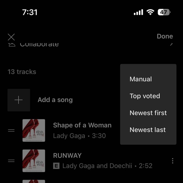 YouTube Music iOS app.