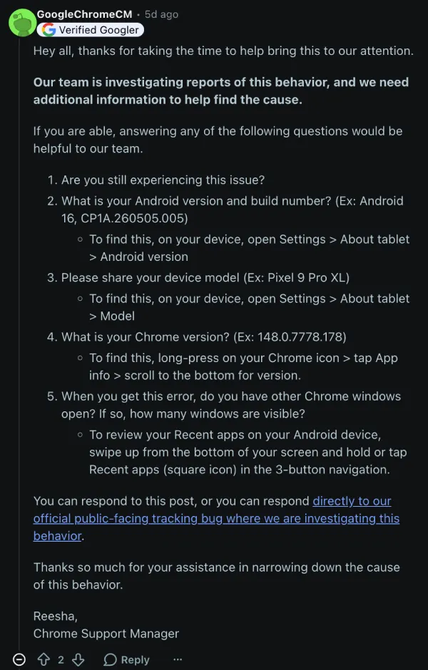 chrome-android-5-windows-bug-acknowledged