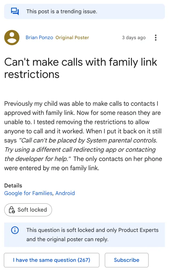 hilo sobre el error de Family Link