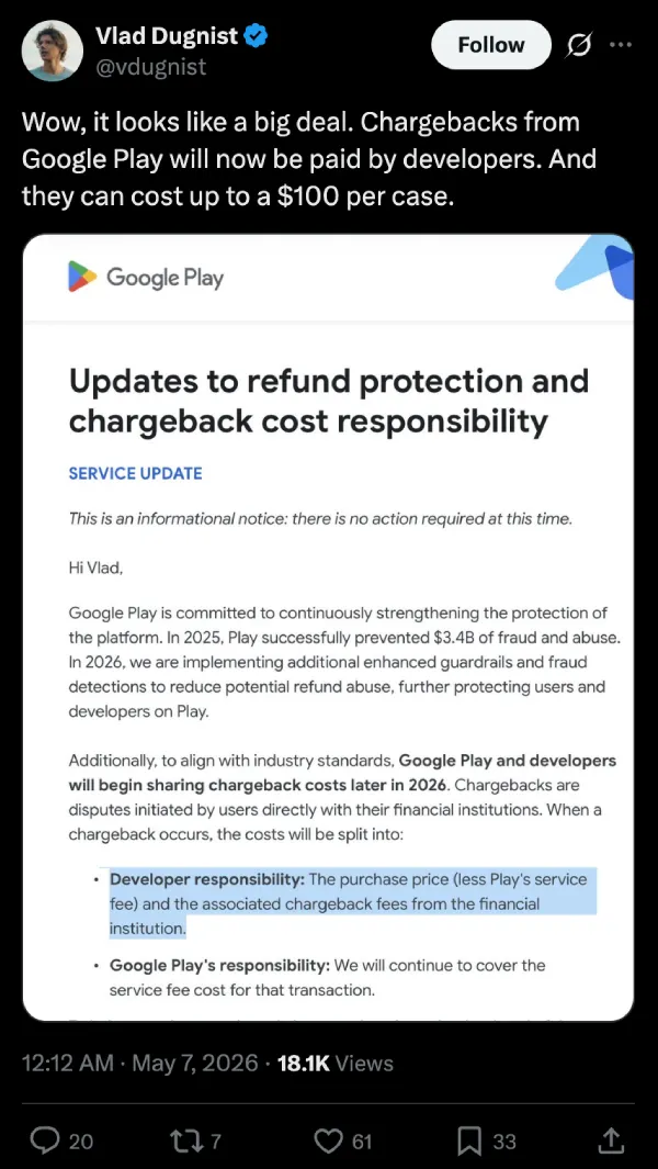 aviso sobre la protección de reembolso y responsabilidad de costo de contracargos de Google
