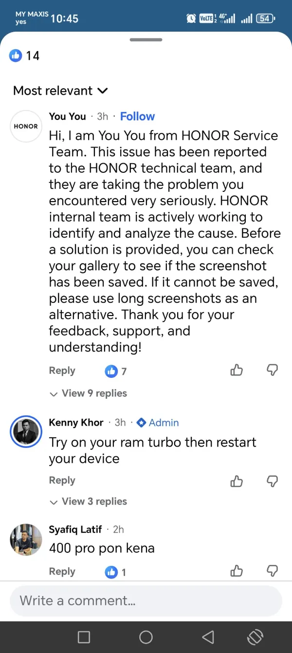 honor-screenshot-storage-bug-support-response