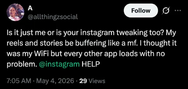 queja por buffering en Reels e historias de Instagram