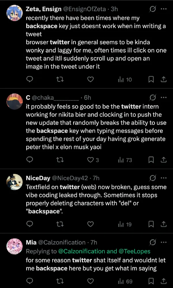 twitter-x-backspace-not-working-complaints