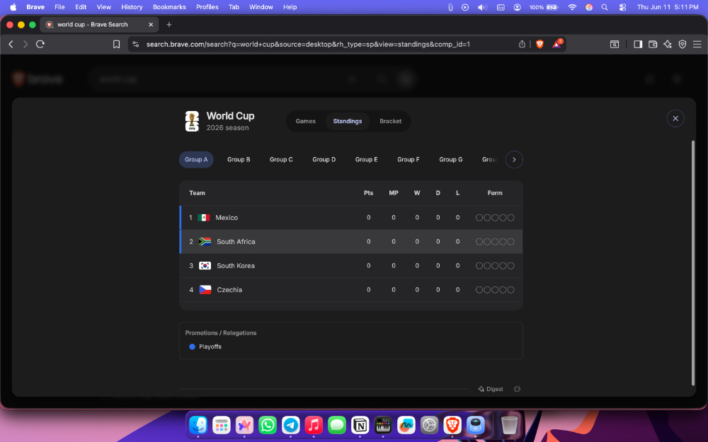 Standings tab.