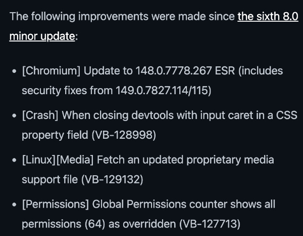 Vivaldi desktop changelog.