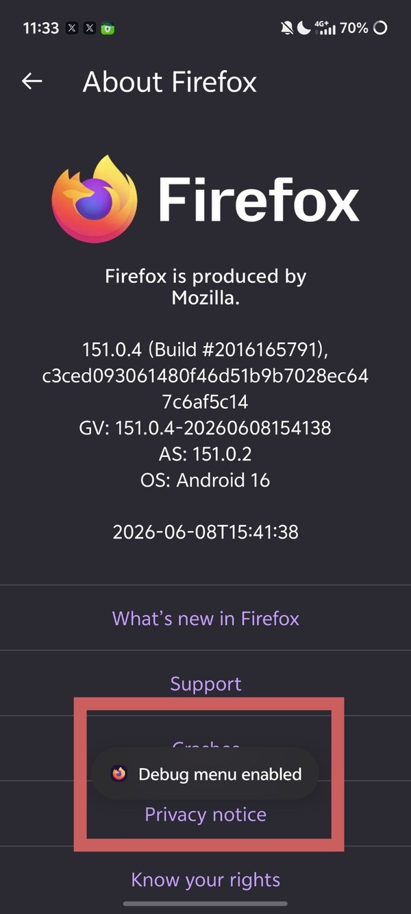 Debug menu.