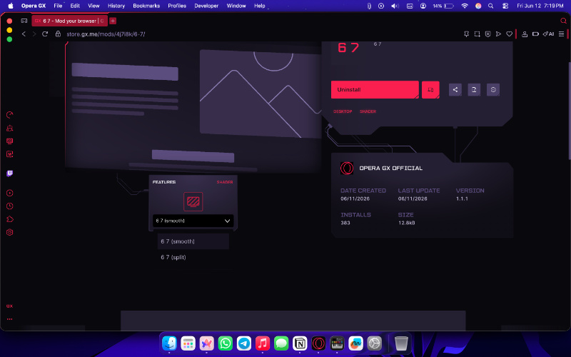 Opera GX extensions page.