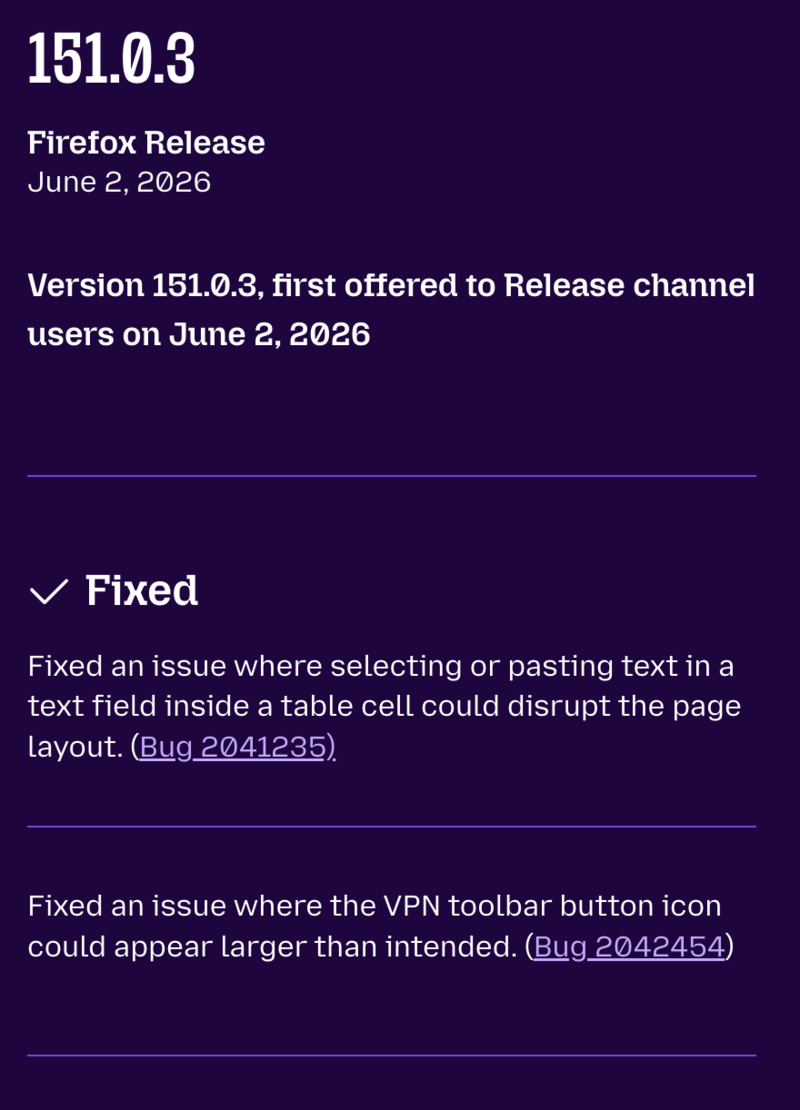 Firefox update release notes.