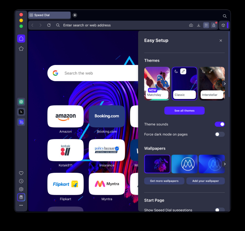 Easy setup menu Opera.