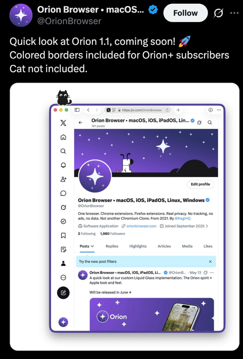 Orion browser update.