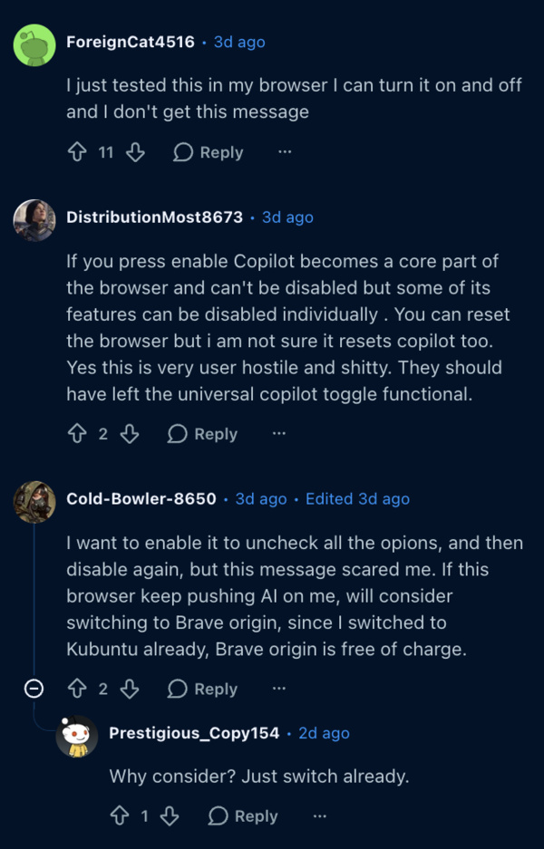 Reddit comments.