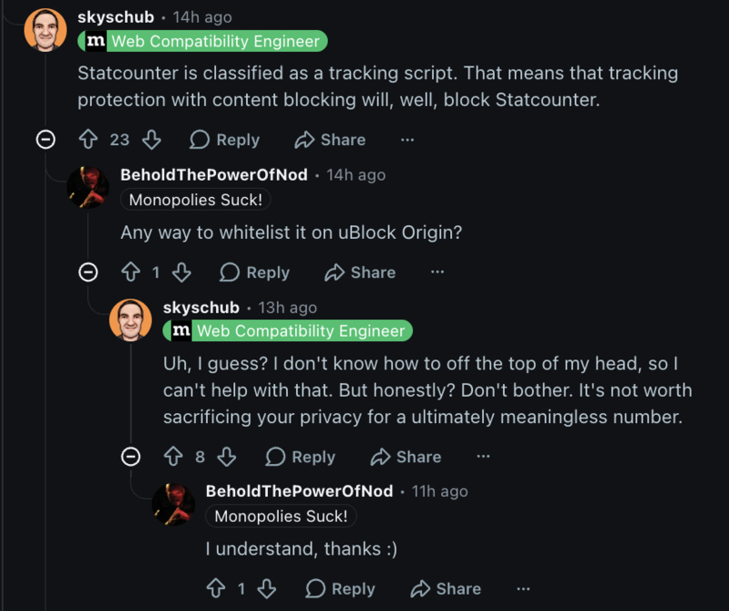 Mozilla employee responses.