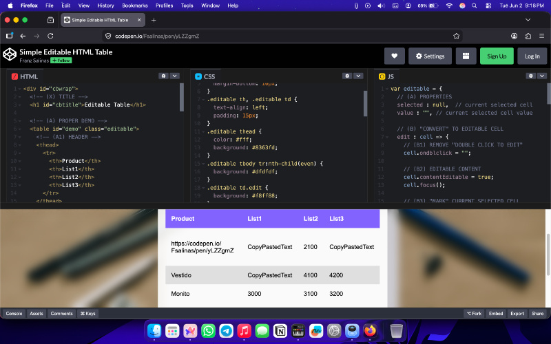 Firefox table structure.