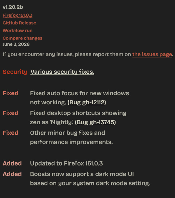 Zen release notes.