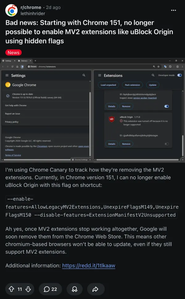 chrome-151-mv2-extension-shortcut-not-working